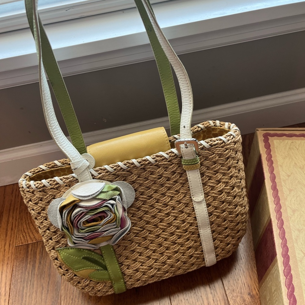 Brighton Woven Shoulder Bag with Floral Design